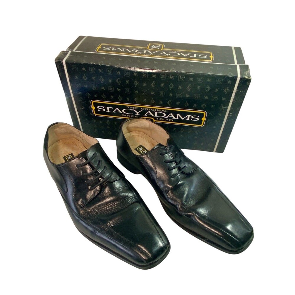 Stacy Adams Mens Peyton Oxford Black Leather Lace Up Dress Shoes Size 9.5
